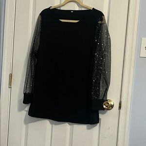 Black Top with Sheer Glitter 3/4 Sleeves